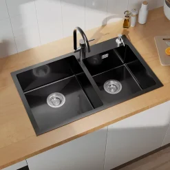 Évier de Cuisine inox 75 x 45 cm, Auralum MAX Évier 2 Bacs, Lavabo Cuisine Montage Encastré ou Supérieur, Évier carré