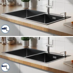 Évier de Cuisine inox 75 x 45 cm, Auralum MAX Évier 2 Bacs, Lavabo Cuisine Montage Encastré ou Supérieur, Évier carré