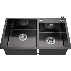 Évier de Cuisine inox 75 x 45 cm, Auralum MAX Évier 2 Bacs, Lavabo Cuisine Montage Encastré ou Supérieur, Évier carré