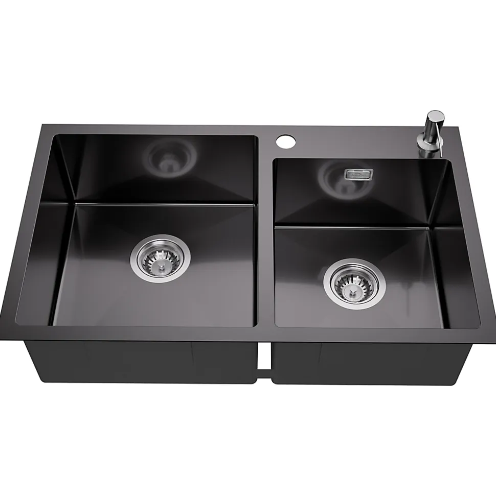 Évier de Cuisine inox 75 x 45 cm, Auralum MAX Évier 2 Bacs, Lavabo Cuisine Montage Encastré ou Supérieur, Évier carré