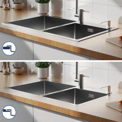 Évier de Cuisine inox 75 x 45 cm, Auralum MAX Évier 2 Bacs, Lavabo Cuisine Montage Encastré ou Supérieur, Évier carré