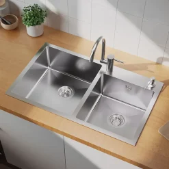 Évier de Cuisine inox 75 x 45 cm, Auralum MAX Évier 2 Bacs, Lavabo Cuisine Montage Encastré ou Supérieur, Évier carré