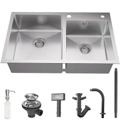 Évier de Cuisine inox 75 x 45 cm, Auralum MAX Évier 2 Bacs, Lavabo Cuisine Montage Encastré ou Supérieur, Évier carré