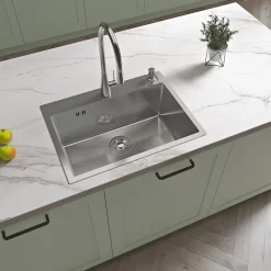 Évier de Cuisine Inox Argent 60x45x20cm 1 bac avec Vidage rapide et haut débit