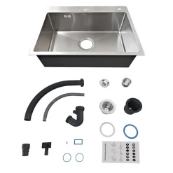 Évier de Cuisine Inox Argent 60x45x20cm 1 bac avec Vidage rapide et haut débit