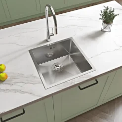 Évier de Cuisine Inox Argent Carré 44x44x20cm 1 bac avec Vidage rapide et haut débit