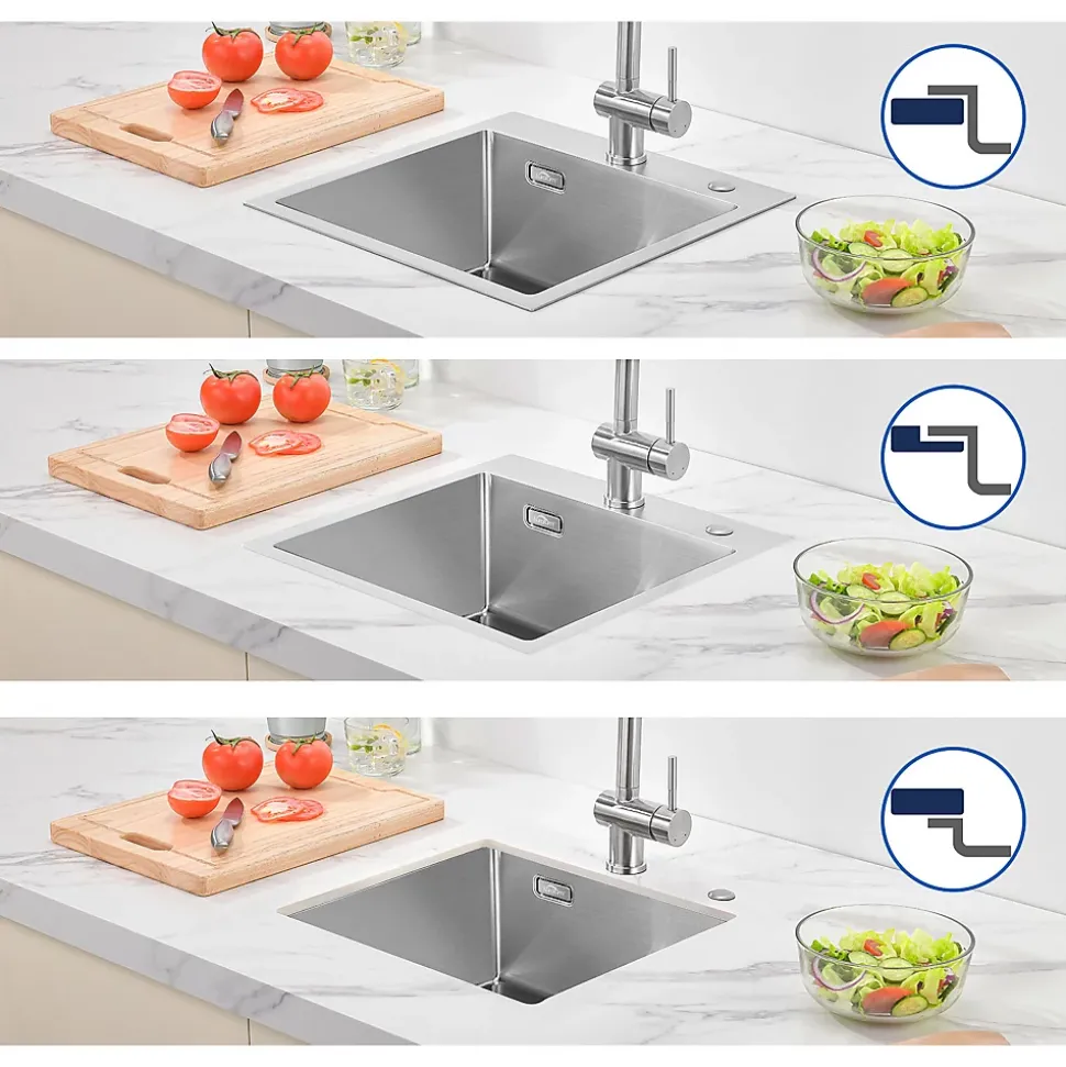 Évier de Cuisine inox brossé 45 x 45 cm, Auralum MAX Évier 1 Bac, Lavabo Cuisine Montage Encastré ou Supérieur, Évier carré