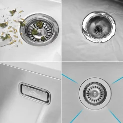 Évier de Cuisine inox brossé 45 x 45 cm, Auralum MAX Évier 1 Bac, Lavabo Cuisine Montage Encastré ou Supérieur, Évier carré