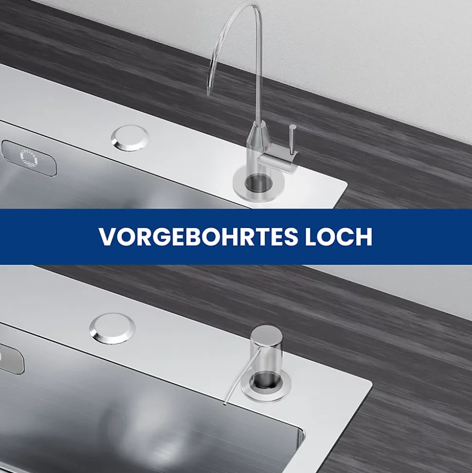 Évier de Cuisine inox brossé 50 x 45 cm, SOFETIY MAX Évier 1 Bac, Lavabo Cuisine Montage Encastré ou Supérieur, Évier carré