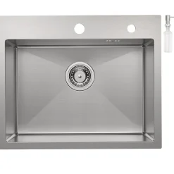 Évier de Cuisine inox brossé 55 x 45 cm, CECIPA MAX Évier 1 Bac, Lavabo Cuisine Montage encastrer + Distributeur de Savon