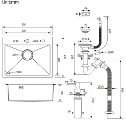 Évier de Cuisine inox brossé 55 x 45 cm, CECIPA MAX Évier 1 Bac, Lavabo Cuisine Montage encastrer + Distributeur de Savon