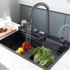 Évier de cuisine intégré en acier inoxydable SS 304 Kleenmac avec robinet à affichage numérique Smart Rainfall 75 46 22 cm