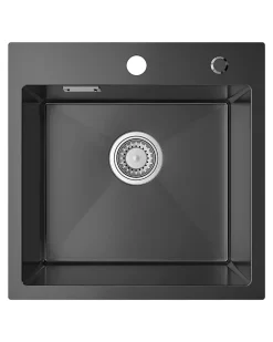 Évier de Cuisine Noir 45 x 45 cm, SOFETIY MAX Évier en inox brossé, Évier 1 Bac, Lavabo Cuisine Montage Encastré ou Supérieur