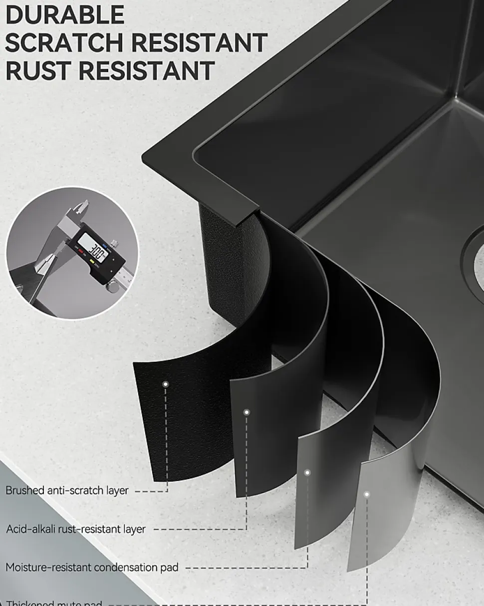 Évier de Cuisine Noir 40 x 45 cm, SOFETIY MAX Évier en inox brossé, Évier 1 Bac, Lavabo Cuisine Montage Encastré ou Supérieur