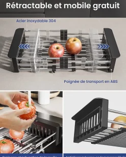 Évier de Cuisine Noir 60 x 45 cm, SOFETIY MAX Évier en Inox Brossé, Évier 1 Bac avec Panier de Drainage , Évier à Encastrer