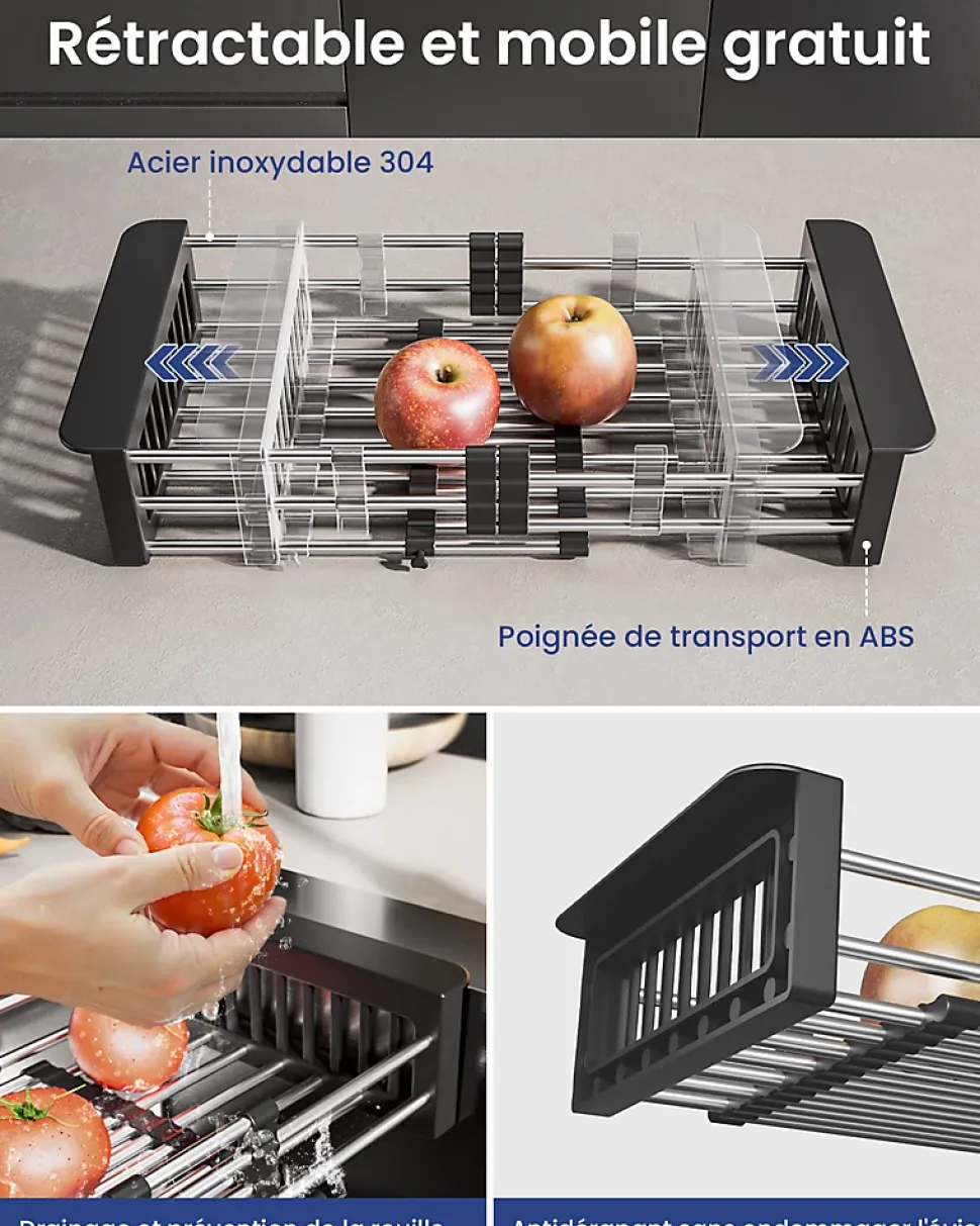 Évier de Cuisine Noir 60 x 45 cm, SOFETIY MAX Évier en Inox Brossé, Évier 1 Bac avec Panier de Drainage , Évier à Encastrer