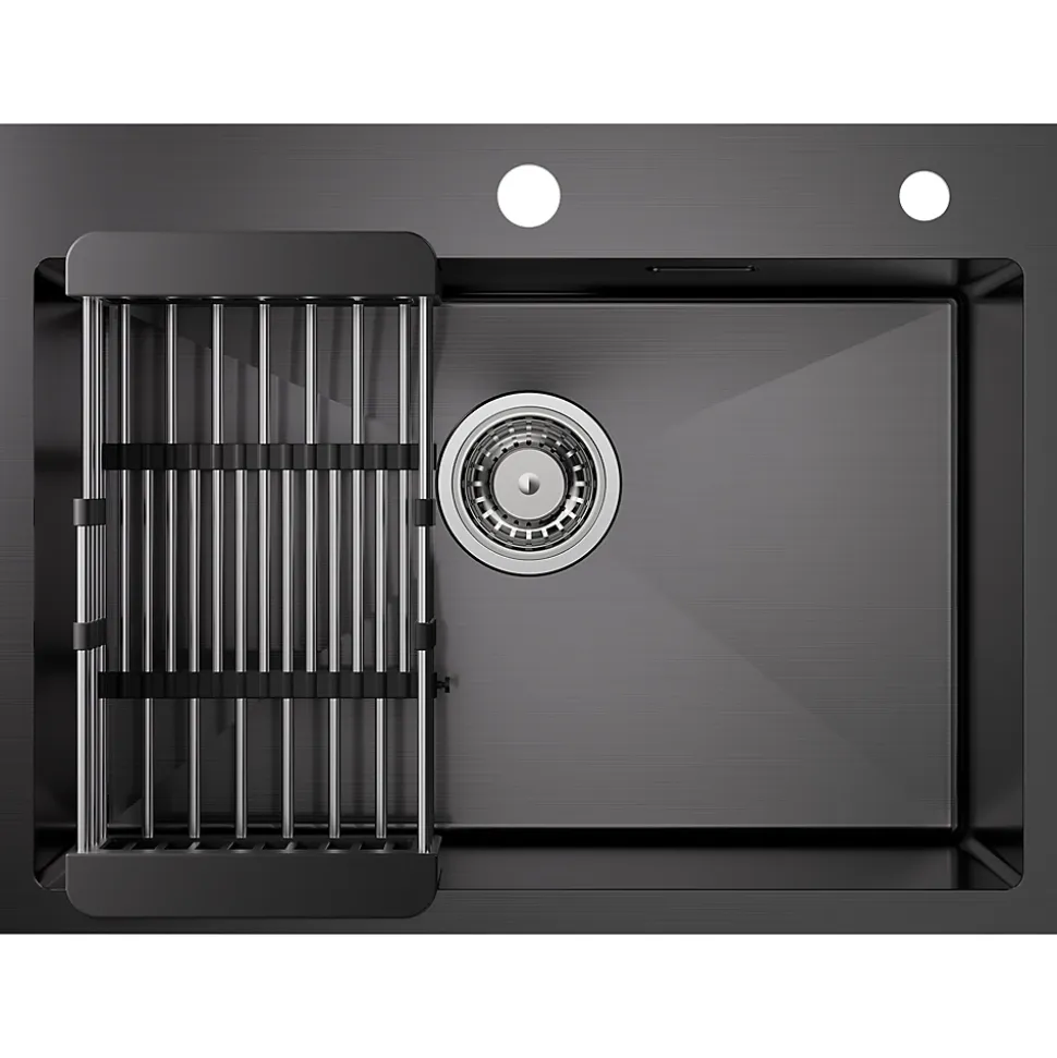 Évier de Cuisine Noir 60 x 45 cm, SOFETIY MAX Évier en Inox Brossé, Évier 1 Bac avec Panier de Drainage , Évier à Encastrer