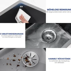 Évier de Cuisine 40x 45 cm, CECIPA MAX Évier carré en inox brossé, Évier 1 Bac, Lavabo Cuisine Montage Encastré ou Supérieur