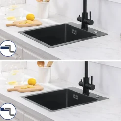 Évier de Cuisine 40x 45 cm, CECIPA MAX Évier carré en inox brossé, Évier 1 Bac, Lavabo Cuisine Montage Encastré ou Supérieur