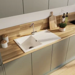 Évier en composite blanc 1 bac à encastrer Karta