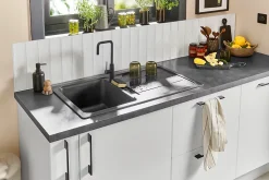 Évier en composite de quartz noir 1 bac à encastrer Arber