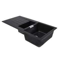Évier en composite de quartz noir 1,5 bacs à encastrer Galvani