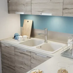 Évier en composite de quartz blanc 2 bacs à encastrer Arber