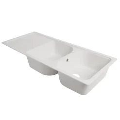 Évier en composite de quartz blanc 2 bacs à encastrer Arber