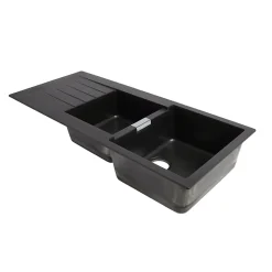 Évier en composite de quartz noir 2 bacs à encastrer Galvani