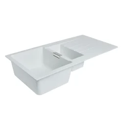 Évier en composite de quartz blanc 1,5 bacs à encastrer Galvani