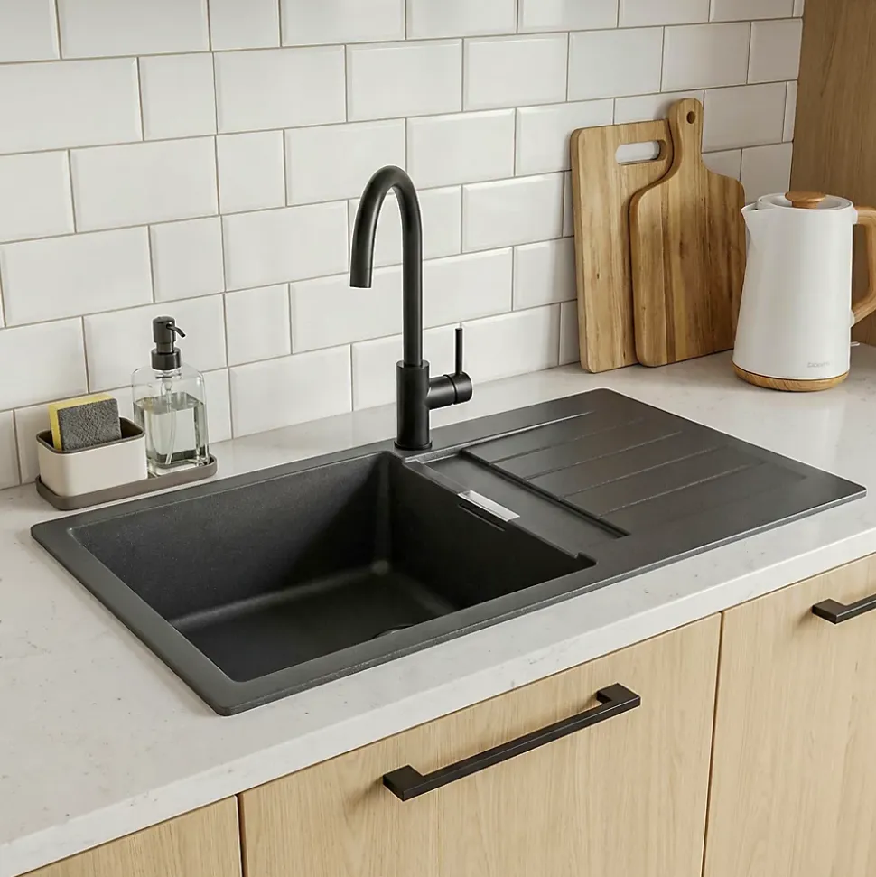 Évier en composite de quartz gris 1 bac à encastrer Galvani