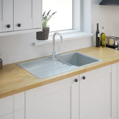 Évier en composite de quartz blanc 1 bac à encastrer Arber