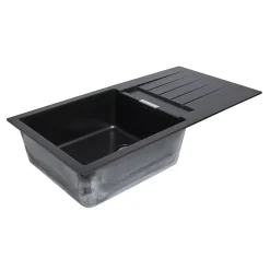 Évier en composite de quartz noir 1 bac + égouttoir Cooke & Lewis Galvani