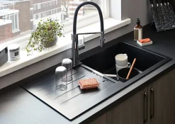 Évier en composite de quartz noir 1 bac + égouttoir Cooke & Lewis Galvani