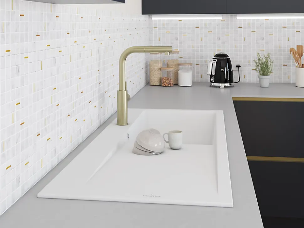 Évier en céramique 1 cuve à droite à encastrer Villeroy & Boch Subway Style blanc mat