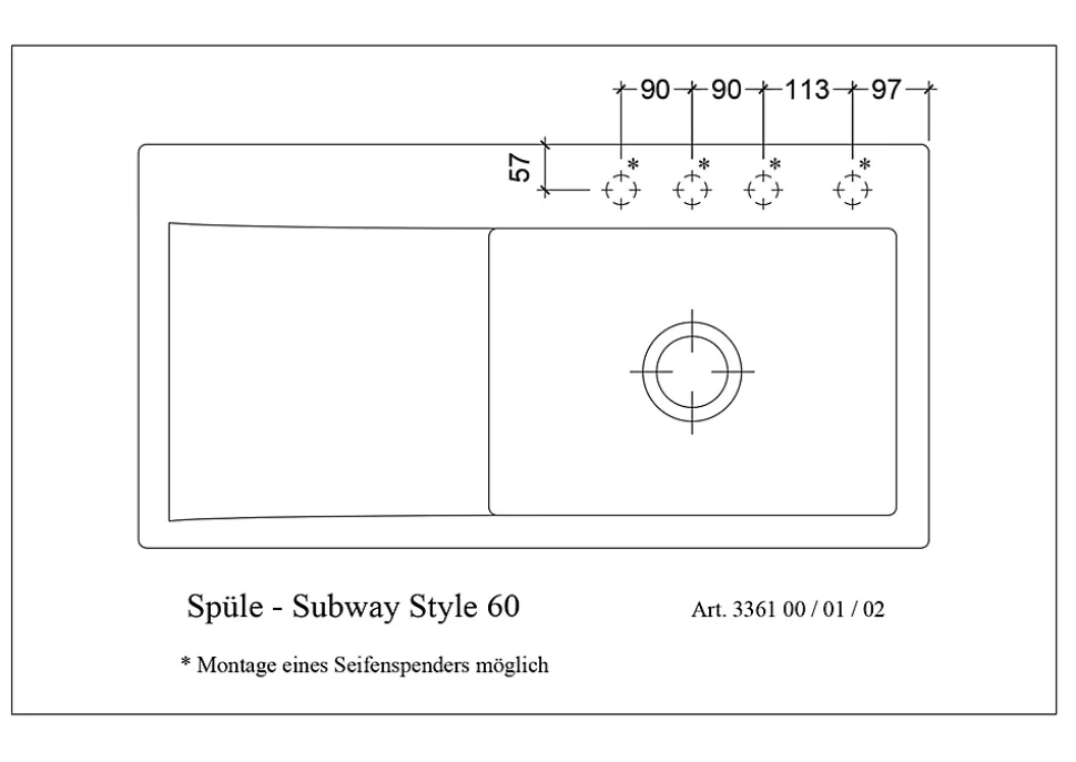 Évier en céramique 1 cuve à droite à encastrer Villeroy & Boch Subway Style blanc mat