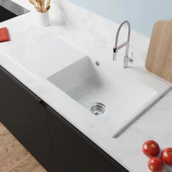 Évier en céramique 1 cuve à droite à encastrer Villeroy & Boch Subway Style blanc brillant