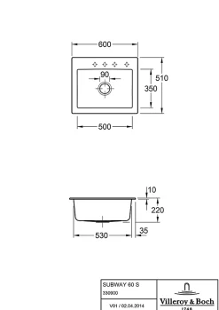 Évier en céramique 1 cuve à encastrer Villeroy & Boch Subway blanc mat