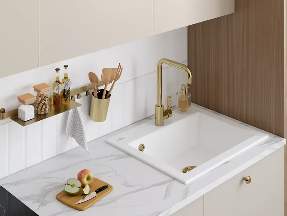 Évier en céramique 1 cuve à encastrer Villeroy & Boch Subway blanc brillant