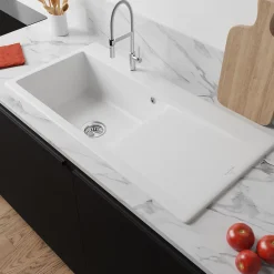 Évier en céramique 1 cuve à gauche à encastrer Villeroy & Boch Subway Style blanc mat