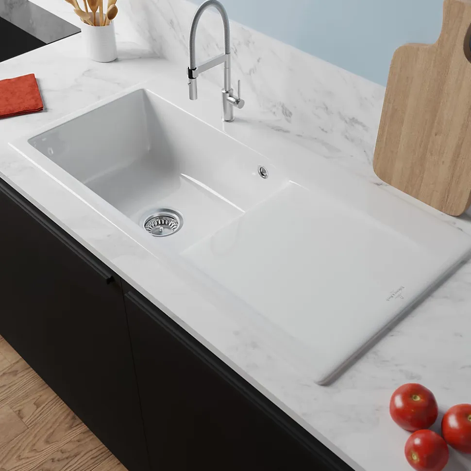 Évier en céramique 1 cuve à gauche à encastrer Villeroy & Boch Subway Style blanc brillant