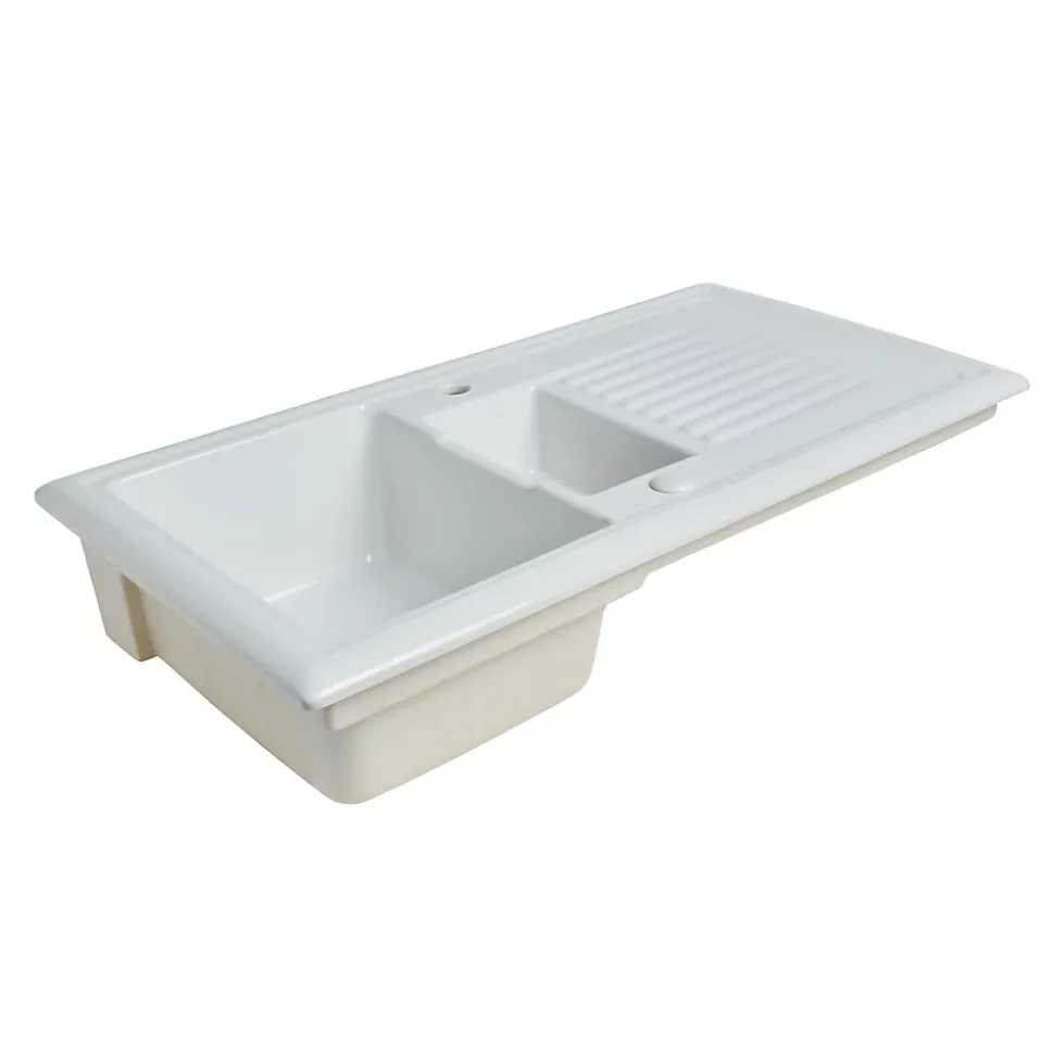 Évier en céramique blanche 1,5 bacs à encastrer Burbank