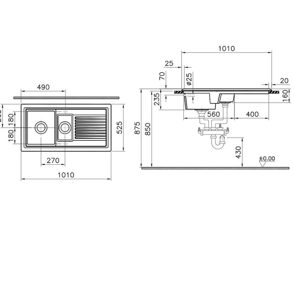 Évier en céramique blanche 1,5 bacs à encastrer Burbank