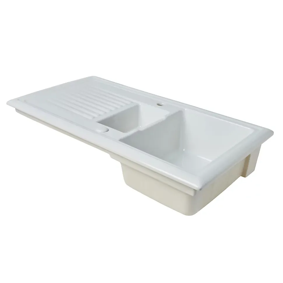 Évier en céramique blanche 1,5 bacs à encastrer Burbank