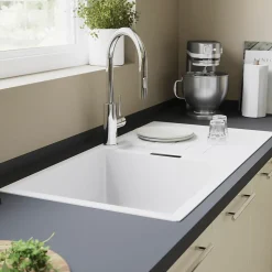Évier en granit blanc 1 bac à encastrer Galvani