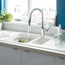 Évier en granit blanc 1,5 bacs à encastrer Arber