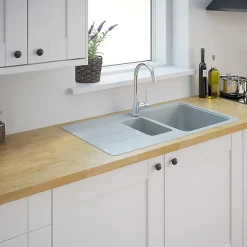 Évier en granit blanc 1,5 bacs à encastrer Arber