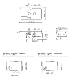 Évier en granit blanc 1,5 bacs à encastrer Arber