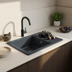 Évier en granit noir 1 bac à encastrer Burnell