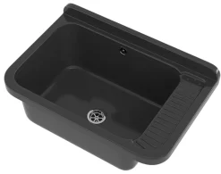 Évier en Granit Noir pour Garage, Buanderie, Chaufferie avec Siphon et Robinet - 1 set